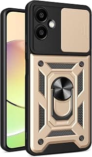 Armor Case, Heavy Duty Shockproof Armor Cover with Camera Shield, 360° Ring Kickstand & Ring Holder Stand Compatible with Samsung Galaxy A06 (Gold)