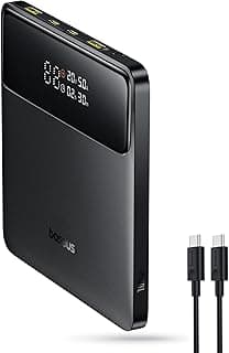 باور بانك من باسيوس 20000 مللي امبير بتقنية ليثيوم آيون وشحن سريع 1.5 ساعة مع منفذ USB تايب C وشاشة LED للابتوب و الهواتف الذكية باللون الأسود