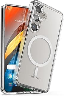 جراب مغناطيسي لهاتف سامسونج Galaxy S24 FE، متوافق مع Mag-Safe، جراب نحيف بدرجة حماية عسكرية ومضاد للاصفرار - جراب حماية متين ومقاوم للصدمات (شفاف)