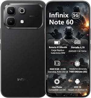 موبايل انفينيكس نوت 60 شبكة الجيل الخامس 5G شريحتين شاشة اموليد 6.78 بوصة 144 هرتز رام 8 GB 256 GB كاميرا خلفية 50 ميجابكسل كاميرا أمامية 13 ميجابكسل بطارية 6150 مللي امبير في الساعة، أسود (Midnight)