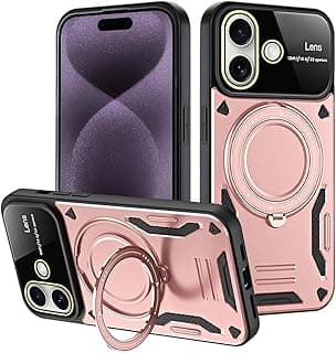 for IPhone 16 Case with full Protection Heavy Duty Rugged Shockproof with Ring Kickstand Support wireless charging Case Cover for iPhone 16 (Rose Gold)