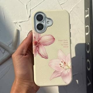 Fekra Luxury Pink Flower Case for iPhone 16 Plus with Camera Lens Protector Included, Slim Silicone Cover with Microfiber Lining, Anti-Fingerprint, Shockproof Phone Case (Lilium Pink, iPhone 16 Plus)