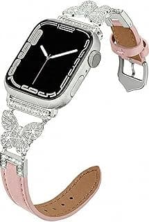 Crystal Butterfly Watch Band Compatible with Apple Watch Series 11 10 9 8 7 6 5 4 3 2 1 SE (38mm 40mm 41mm 42mm), Luxury Leather Strap for Women