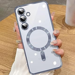 Grabsit Magnetic clear Case for Samsung Galaxy S25 FE, Compatible with Wireless Charging, Cover Camera Lens Protector, Slim Protective anti Yellowing Clear Case for Samsung S25 fe (Gray)