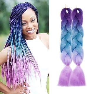 Braid Hair Extensions 24 inch Long Colorful Box Braids Crochet Hair for Women Kids DIY High Temperature Synthetic Fiber 2 Bundle color purple, blue and pink