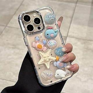 جراب شفاف بتصميم كرتوني صيفي 3D لـ ابل iPhone 16 Pro Max | تصميم نجم البحر والحوت والصدف | جراب حماية TPU ناعم | خفيف الوزن ومقاوم للصدمات (شفاف، ابل iPhone 16 Pro Max)