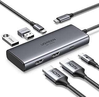 موزع USB C مزدوج 4K@60 هرتز HDMI من يوجرين، قاعدة شحن USB C 6 في 1 شاشة مزدوجة مع HDMI 4K@60 هرتز وشحن PD، USB C و2 USB A 3.0 منفذ بيانات لماك بوك/اي باد/XPS/ثينك باد/سيرفس برو، رمادي