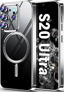 Samsung Galaxy S20 Ultra Case, [Full Camera Cover Protection] [Compatible with MagSafe] Magnetic Metallic Glossy Slim Clear Luxury Soft Shockproof Case (Silver)