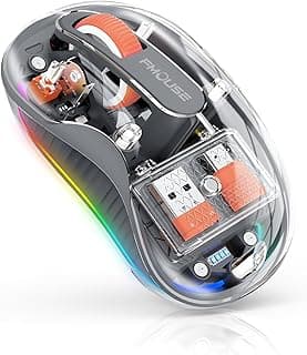 فوس ماوس لاسلكي للكمبيوتر واللاب توب والكمبيوتر المكتبي، ماوس صامت مع اضواء RGB، ماوس بلوتوث 5.1، بلوتوث مزدوج + USB ونوع C 2.4G 2400 نقطة لكل بوصة، ماوس شفاف للمنزل والمكتب