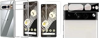 3 in 1 for Google pixel 7 pro: clear shockproof TPU case + hydrogel screen protector with fingerprint support + back camera lens protector