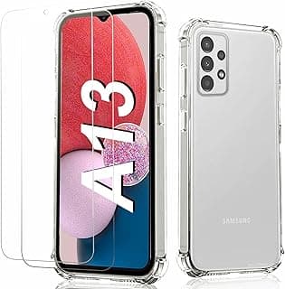 جراب شفاف لهاتف سامسونج A13، جراب موبايل Galaxy A13 مع 2 واقي شاشة زجاج مقوى، غطاء حماية TPU ناعم ومضاد للصدمات، [نحيف]، زوايا معززة - شفاف - 6.6 بوصة 2022