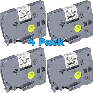 شريط لاصق مغلف متوافق TZ-231 مقاس 12 مم أسود على أبيض (عبوة 4 قطع) لأجهزة Brother PTH-110 و PTE-110