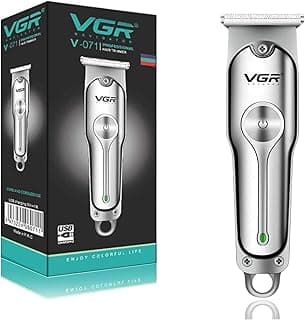 Professional Hair Trimmer V-071, T-Blade, 2 Speed Motor, USB Rechargeable, with 3 Guide Combs (silver) (Silver 1)
