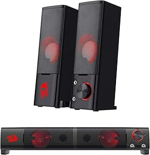 GS550 Orpheus PC Gaming Speakers, 2.0 Channel Stereo Desktop Computer Sound Bar with Compact Maneuverable Size, Headphone Jack, Quality Bass and Decent Red Backlit, USB Powered w/ 3.5mm Cable