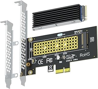 جلوتريندر محول M.2 PCIe X1 مع مشتت حراري M.2 لـ M.2 PCIe 4.0/3.0 SSD (NVMe/AHCI Key M)، منفذ الملحقات الاضافية السريع X1/X4/X8/X16، ولكن فقط منفذ PCIe X1 عرض النطاق الترددي (PA09-X1-HS-BK) (اسود)