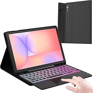 جراب بكيبورد لسامسونج Galaxy Tab S10 Lite/S10 FE/S9/S9 FE مقاس 10.9 بوصة، كيبورد بإضاءة 7 ألوان مع تاتش باد، كيبورد قابل للفصل بتخطيط ألماني QWERTZ
