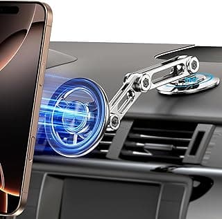 Ultra Magnetic Long-Arm Phone Holder Stand, Fits for MagSafe Car Mount Bracket【Windshield+Vent+Dash】, 360° Rotation Adjustable Strong Magnet Car Mount Desk Office Phone Cradle Holder, Silver
