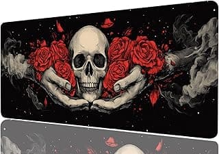 Gothic Skull Gaming Mouse Pad Large Rose Horror Dark Fantasy Mousepad Large Gaming Mouse Pad Laptop Keyboard Mat Non-Slip Rubber Base Keyboard Desk Pad for Home Office Study Game 31.5”x11.8”