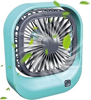 Desk Fan - Compact USB Rechargeable Mini Cooling Device with 3 Speed Settings and 45 Degree Tilt Adjustment for Office Home Travel Use Portable Green Design 12x3.5x15cm Size Quiet Operation