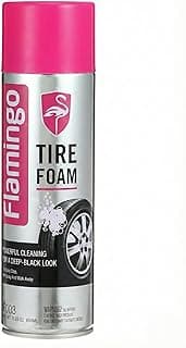 Flamingo Car Tire Foam Cleaner & Polish Spray 650ml – Deep Clean, High Gloss Shine, Removes Dirt & Brake Dust, Safe for Rubber & Alloy Wheels (منظف كاوتش)
