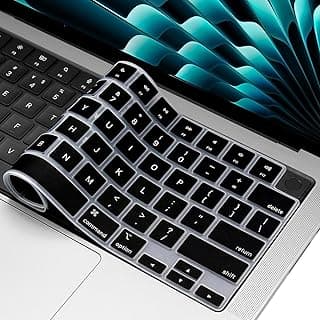 Silicone Keyboard Cover Skin for MacBook Air 15.3" A2941 13.6" A2681 & Pro 14" 16" A2779 A2780 A2442 A2485 Released in 2023 2022 2021 M3 M2 M1 Max/Pro Chip US Layout Protector, Black