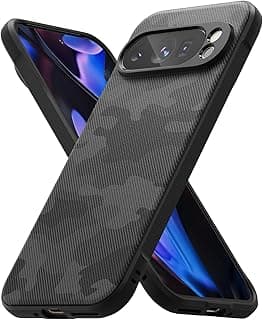 جراب Onyx متوافق مع Google Pixel 9 Pro XL، جراب TPU متين مضاد للانزلاق وبصمات الأصابع بنمط عسكري - مموه أسود
