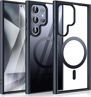 جراب مغناطيسي شفاف لهاتف سامسونج Galaxy S22 Ultra، يدعم Magsafe، مضاد للاصفرار، حماية عسكرية (أسود)