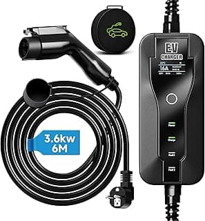 Electric Car Charging Cable, 8/10/13/16A Electric Car Charger, Type 2 EV Portable Charger, 3.6 KW, Car Charger with Carry Bag, 6 M (SAE J1772)