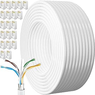 Cat 6 Ethernet Cable 1Gbps Round LAN Cable with RJ45 Connectors White (100M)