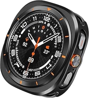 Metal Case Compatible with Samsung Galaxy Watch Ultra 47mm (2024) with Back Cover, Rugged Ultra Thin Hard Frame Protective Cover for Galaxy Watch 7 Ultra 47mm - Black Orange