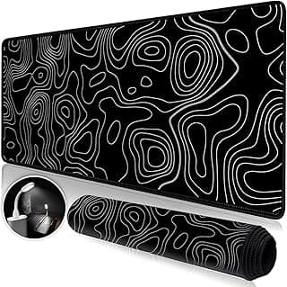 Topographic Large Gaming Mouse Pad with Stitched Edges, 900 x 400 x 3mm, Extended Mousepad with Smooth Cloth Surface, Non-Slip Rubber Base, Waterproof Keyboard Pad for Computers, Black