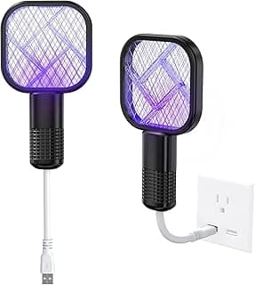 مضرب ناموس كهربائي محمول USB - مضرب ذباب مع ضوء UV وشرارة كهربائية قوية - قاتل حشرات فعال للاستخدام الداخلي والخارجي - مصيدة ناموس صيفية متعددة الأغراض