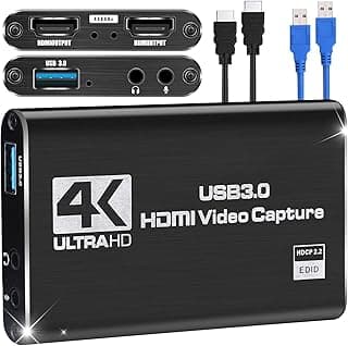 كارت التقاط فيديو، جهاز التقاط فيديو 4K HDMI إلى USB 3.0، بث مباشر وتسجيل 60fps للألعاب، البث، التعليم (كابل HDMI غير مرفق)