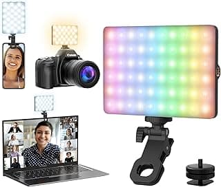 كشاف إضاءة LED صغير ومحمول، مناسب للتصوير والفيديو والمكالمات أونلاين. يعمل ببطارية مدمجة سعة 2000mAh وقابل لإعادة الشحن، مع درجة إضاءة قابلة للتعديل وحرارة لون من 2700K إلى 6500K.