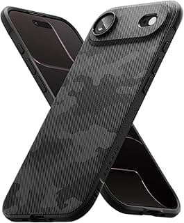 جراب Ringke لهاتف ايفون 17 Air [Onyx] حماية ضد الصدمات، مانع للانزلاق، مرن، نحيف جداً، ممتص صدمات TPU ناعم، متين، فتحة تعليق حزام كتف - كامو أسود