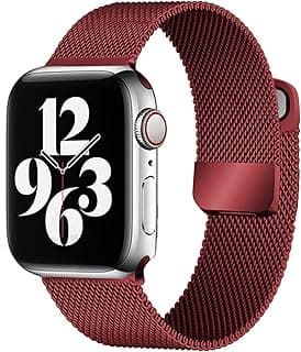 حزام معدني ميلانيزي مغناطيسي ecband متوافق مع ساعة ابل 42mm 44mm 45mm 49mm، سوار ستانلس ستيل قابل للتعديل لساعات ابل الترا و SE و 8-1، أحمر