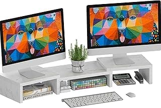 SUPERJARE Dual Monitor Stand Riser, Adjustable Length and Angle Multi Screen Stand, Desktop Stand Storage Organizer for Laptop Computer/TV/PC/Printer- Marble