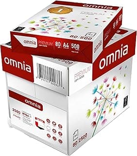 ورق تصوير Omnia مقاس A4 وزن 80 جرام – 2500 ورقة (5 رزمة × 500 ورقة) – مناسب لماكينات الليزر، الحبر، وماكينات التصوير – جودة طباعة ممتازة