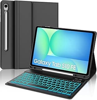 كيبورد لسامسونج تاب S10 FE 10.9 بوصة 2025/تاب S9 FE 10.9 بوصة 2023 مع جراب كيبورد لجالاكسي تاب S10 FE/S9 FE، لوحة مفاتيح بلوتوث بإضاءة خلفية أسبانية لسامسونج S10 FE/S9 FE، لون أسود