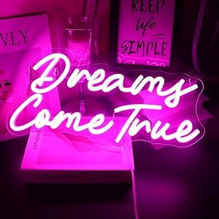 لوحة نيون ليد Dreams Come True، إضاءة نيون للكلمات لغرفة النوم، المنزل، غرفة الألعاب، الفندق، الكافيه، البار، الحفلات، المكتب، ديكور الحائط، هدايا الكريسماس وأعياد الميلاد (وردي)