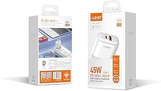 LDNIO شاحن حائط سريع A2526C مع كابل من USB A الى مايكرو ومنافذ USB/نوع C لعام 2022 45 وات - ابيض