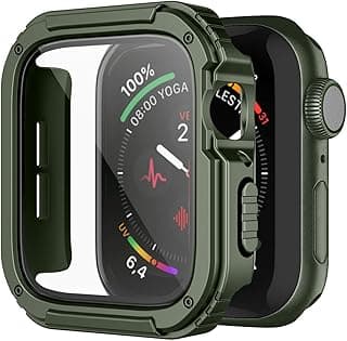 جراب حماية متين لابل واتش 38mm Series 3/2/1 مع واقي شاشة زجاجي مدمج، حماية عسكرية ضد الصدمات والخدوش (أخضر)