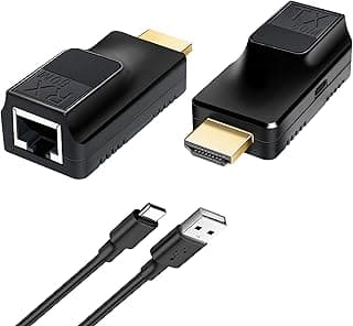 HDMI Extender 60M/196ft With 1080P@60Hz 3D HDMI Repeater RJ45 to HDMI Converter Transfer Single by Cat5e/Cat6/Cat7 OFC Cable with 5V Power Adapter