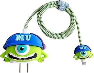 3D Cute Cartoon Charger Protector Case - Compatible for Apple 20W USB-C Power Adapter and Lightning Cable (Green 01)