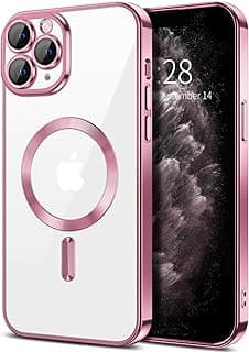 جراب شفاف ناعم لهاتف iPhone 11 Pro مقاس 5.8 بوصة، حماية كاملة لعدسة الكاميرا، متوافق مع الشحن اللاسلكي MagSafe، جراب TPU مطلي ومضاد للصدمات (وردي)