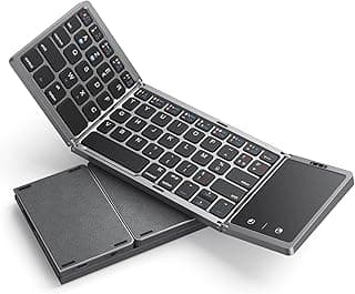 seenda Foldable Bluetooth Keyboard AZERTY with Touchpad, Mini Wireless Keyboard Portable Rechargeable Dual Bluetooth for Laptop/Tablet/iPad, Windows, iOS, Mac OS, Android – Grey