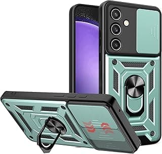 case Compatible with Samsung Galaxy s24 FE, Premium Protection Back Case with Camera Slide Cover Built-in Ring Stand Shockproof Case For samsung s24 fe (Green)