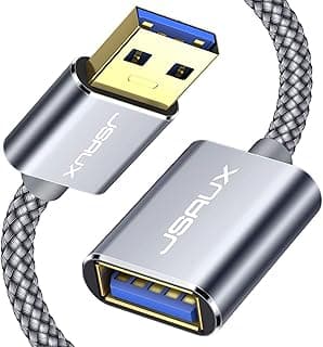 كابل تمديد USB 3.0 من JSAUX - كابل USB A ذكر إلى أنثى مغطى بطبقة قماشية متينة لنقل البيانات بسرعة - طول 1 متر - لون رمادي