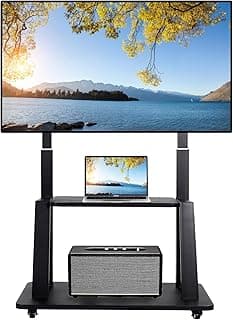Mobile TV Stand Rolling TV Cart with Wheels for 42-86 Inch Flat/Curved LED/LCD/OLED Height Adjustable Heavy Duty Floor Portable TV Stand on Wheels with Laptop DVD Shelf Holds up to 176lbs