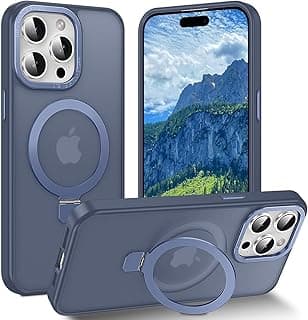 Case for iPhone 16 Pro Shockproof Magnetic Phone Case with Ring Stand, [10 FT Drop Protection] [Velvety Touch] Slim Translucent Matte Back Shockproof Compatible with MagSafe Wireless (Blue)